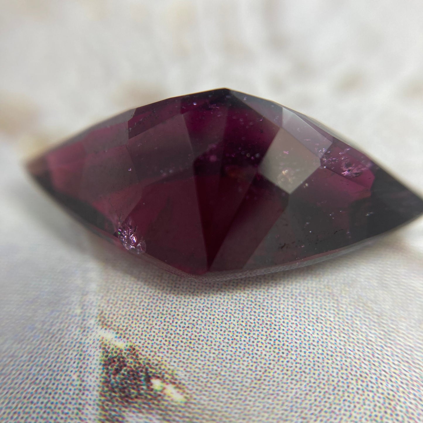 7.71 carat Natural Rhodolite Garnet 17.5x10mm Lozenge Cut Purple Red Garnet, Faceted Raspberry Garnet Gem, Red Garnet