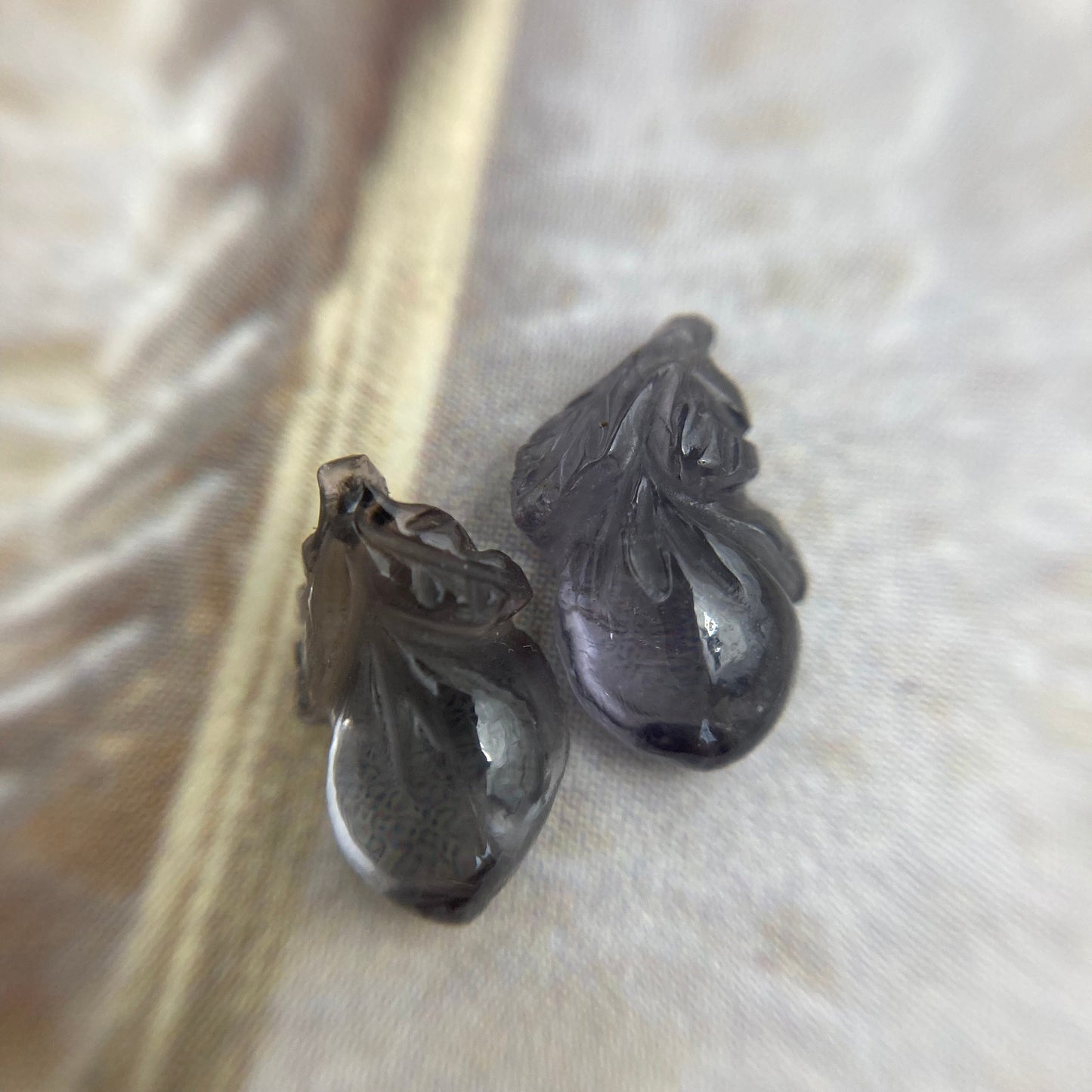 Natural Purple Spinel Eggplant Carved Pair 9.5x5.5mm 3.10 CTW Loose Gem Unmounted Gemstone, Grayish Purple Stone, Flowing Gems, Pair of Gems