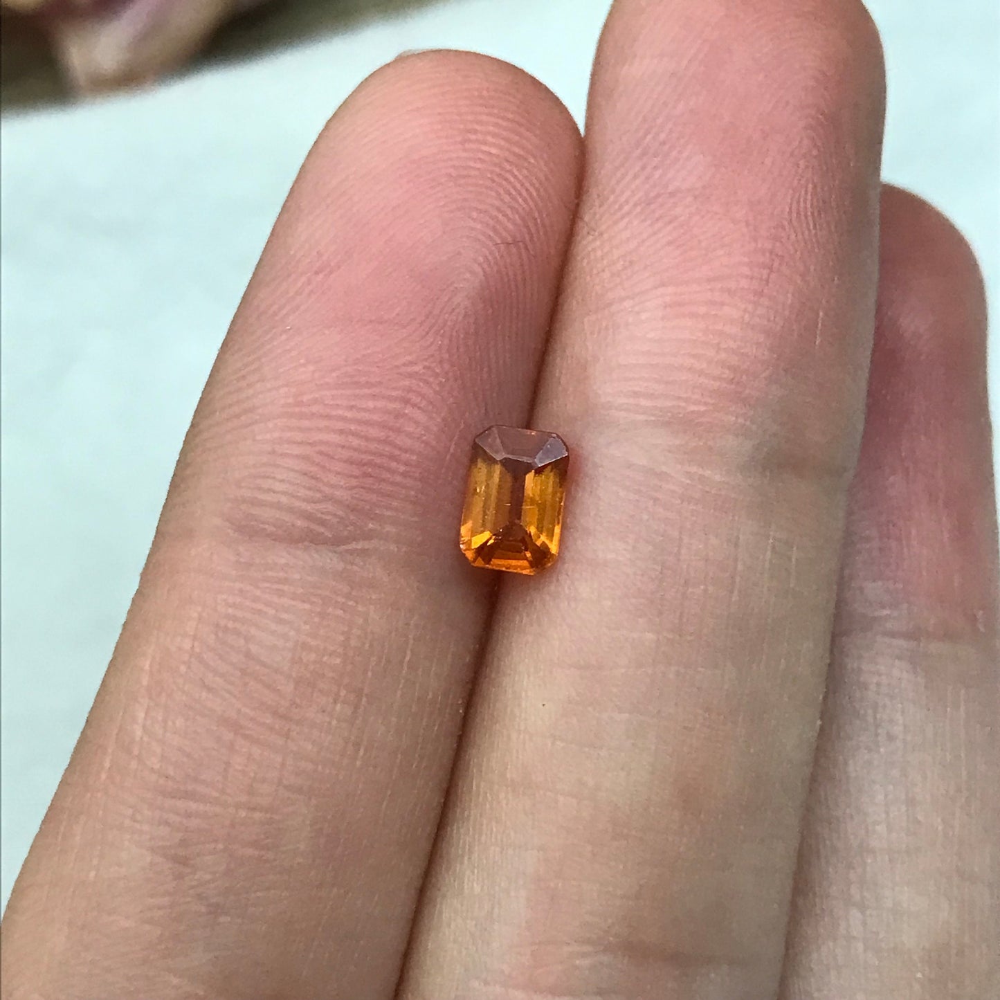 0.82 Carat Orange Spessartite Garnet 6.25x4.3mm Emerald Cut, Faceted Loose Gemstone