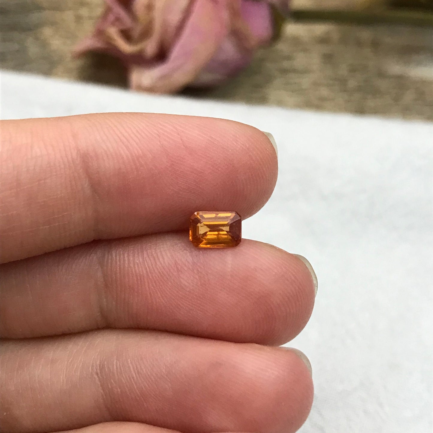 0.82 Carat Orange Spessartite Garnet 6.25x4.3mm Emerald Cut, Faceted Loose Gemstone