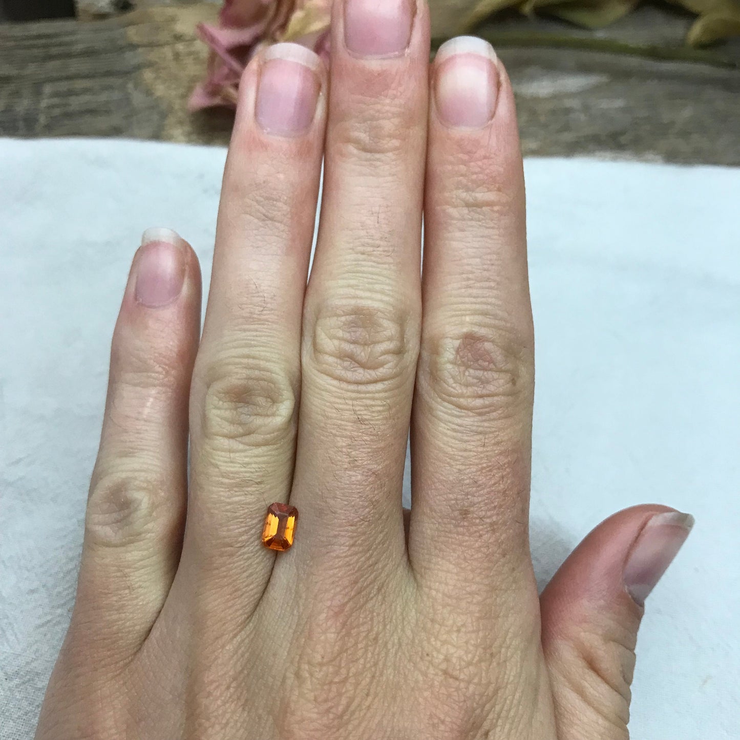 0.82 Carat Orange Spessartite Garnet 6.25x4.3mm Emerald Cut, Faceted Loose Gemstone