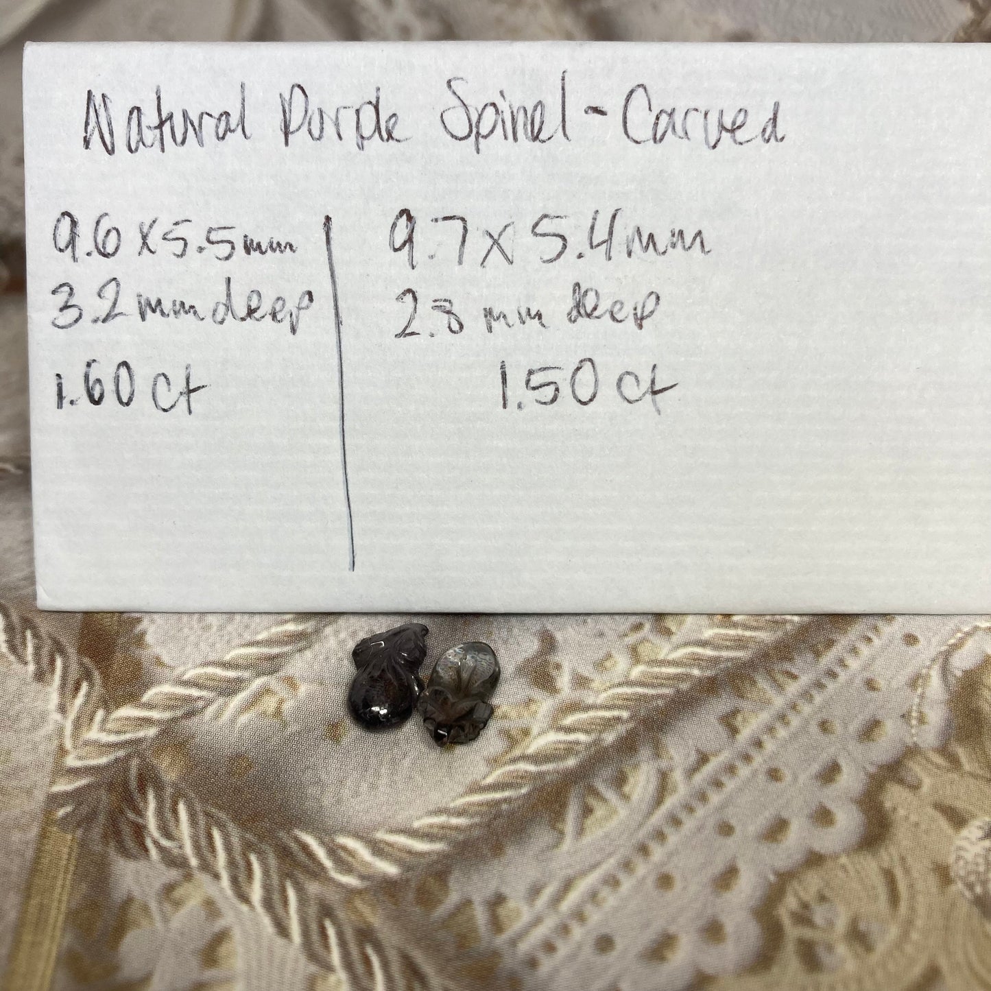 Natural Purple Spinel Eggplant Carved Pair 9.5x5.5mm 3.10 CTW Loose Gem Unmounted Gemstone, Grayish Purple Stone, Flowing Gems, Pair of Gems