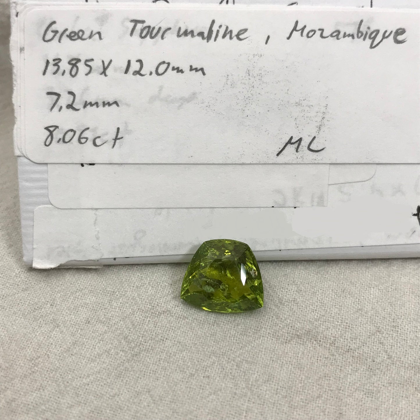 8.06 Carat Green Tourmaline 13.85x12.0mm Cushion Trapeze Cut, Faceted Loose Gemstone