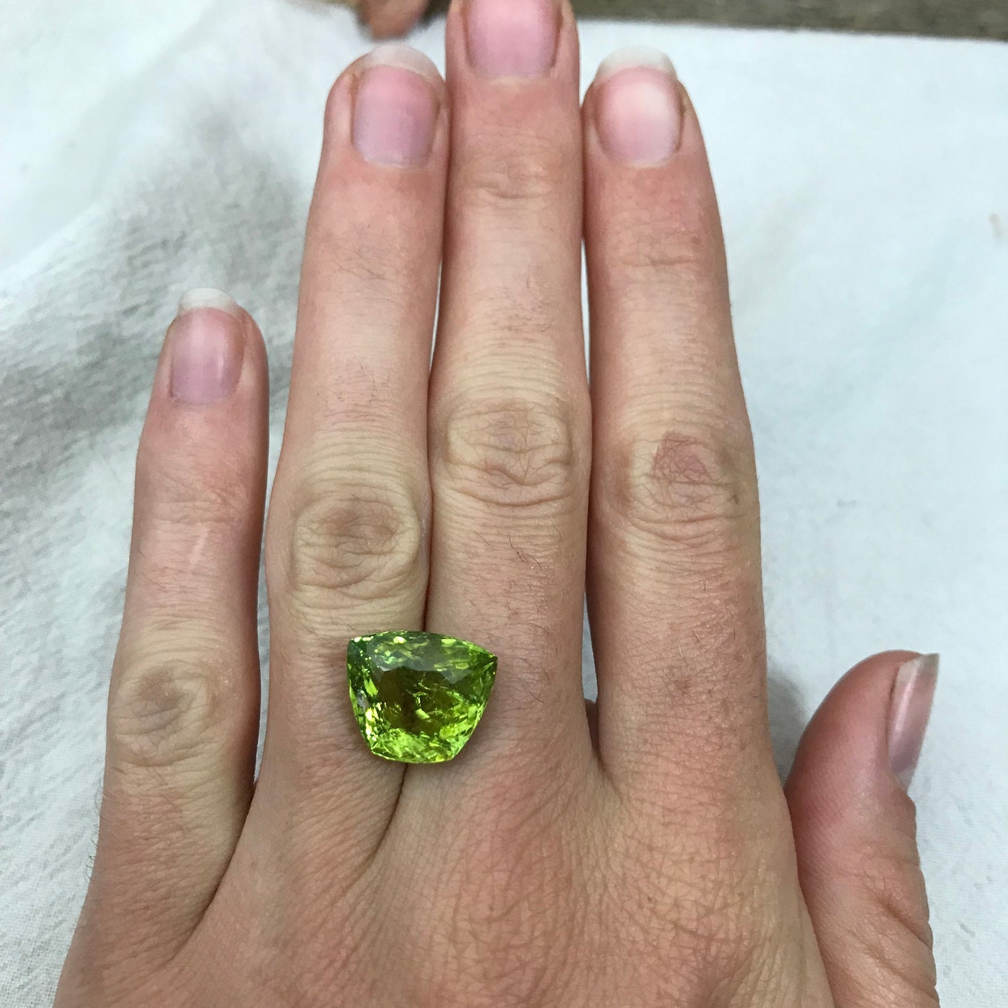 8.06 Carat Green Tourmaline 13.85x12.0mm Cushion Trapeze Cut, Faceted Loose Gemstone