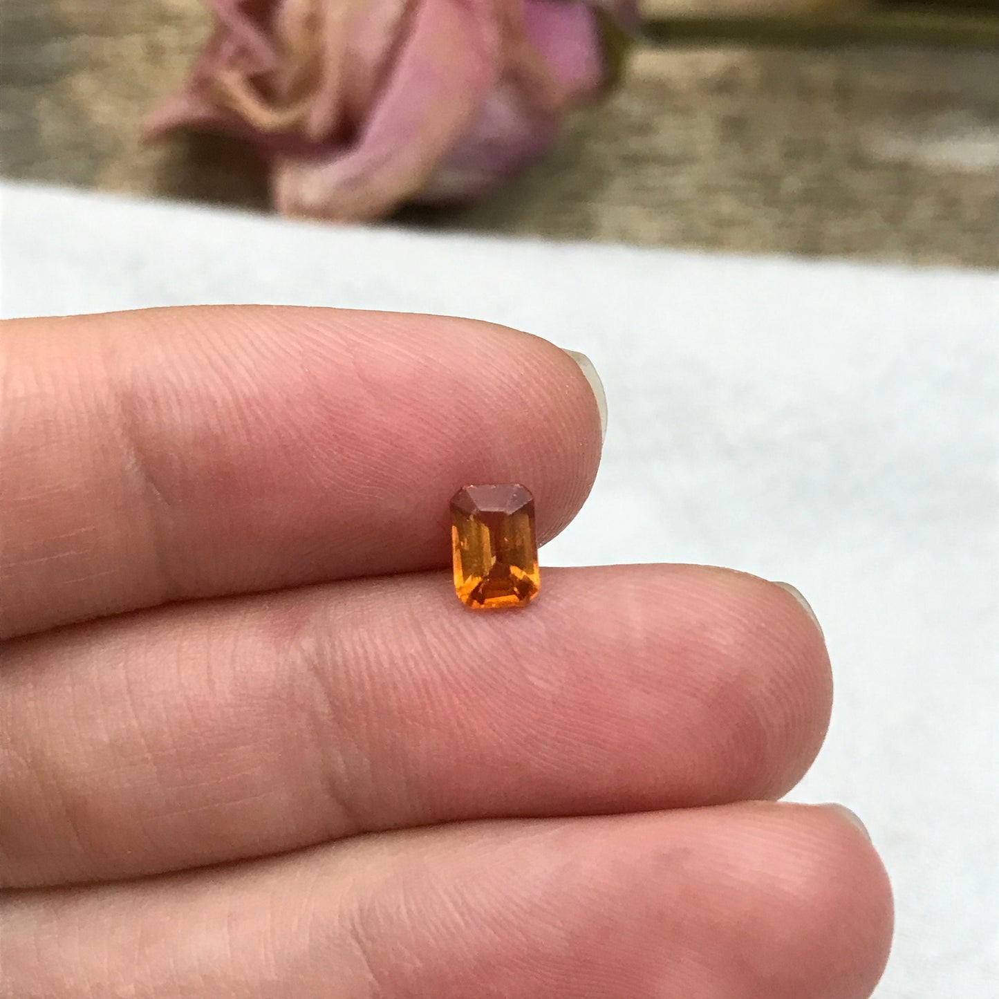 0.82 Carat Orange Spessartite Garnet 6.25x4.3mm Emerald Cut, Faceted Loose Gemstone