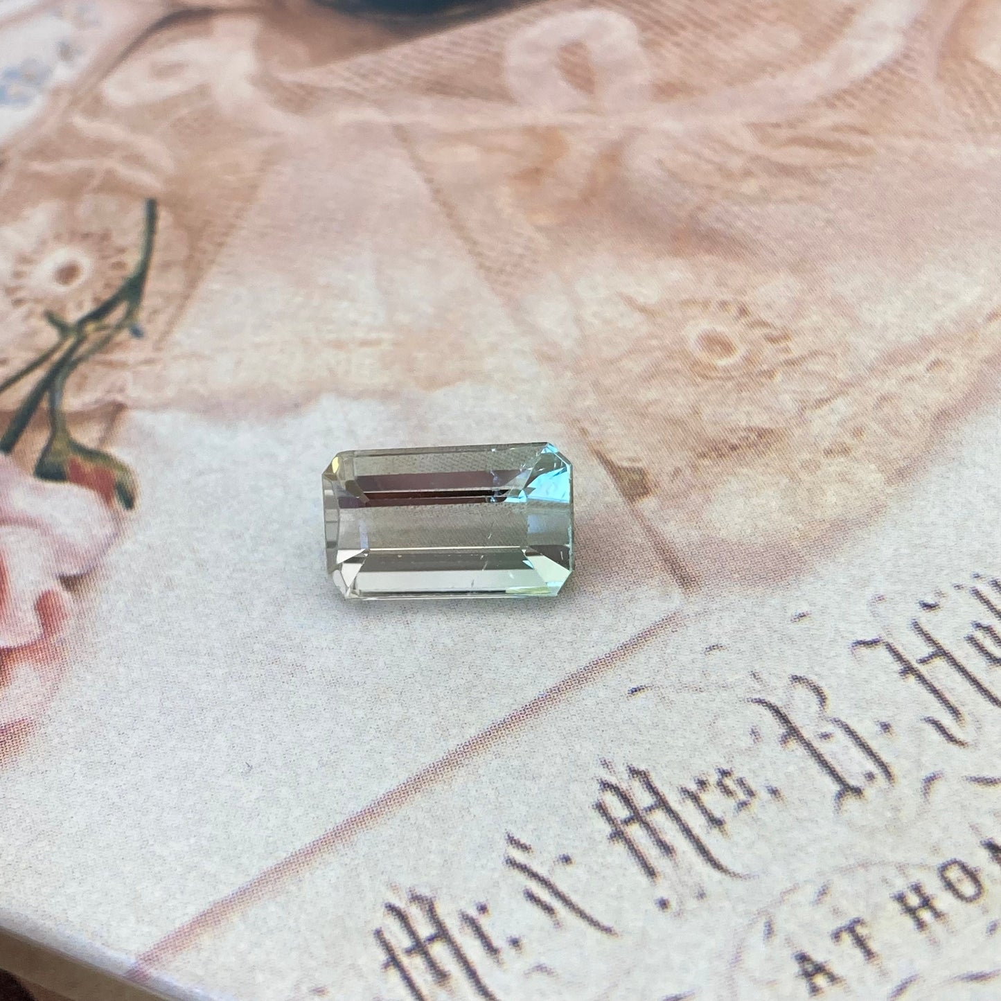 Bi-color Tourmaline 12.5x7.5mm Emerald Cut, 5.40 carats, Natural Faceted Gem, Loose Gemstone, Green/ Peachy Yellowish