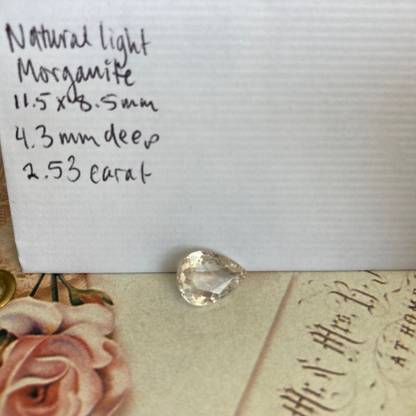 2.53 CT Very Light Morganite 11.5x8.5mm Pear Cut, Nearly Colorless Light Peach Beryl Loose Gemstone, Unmounted Gem