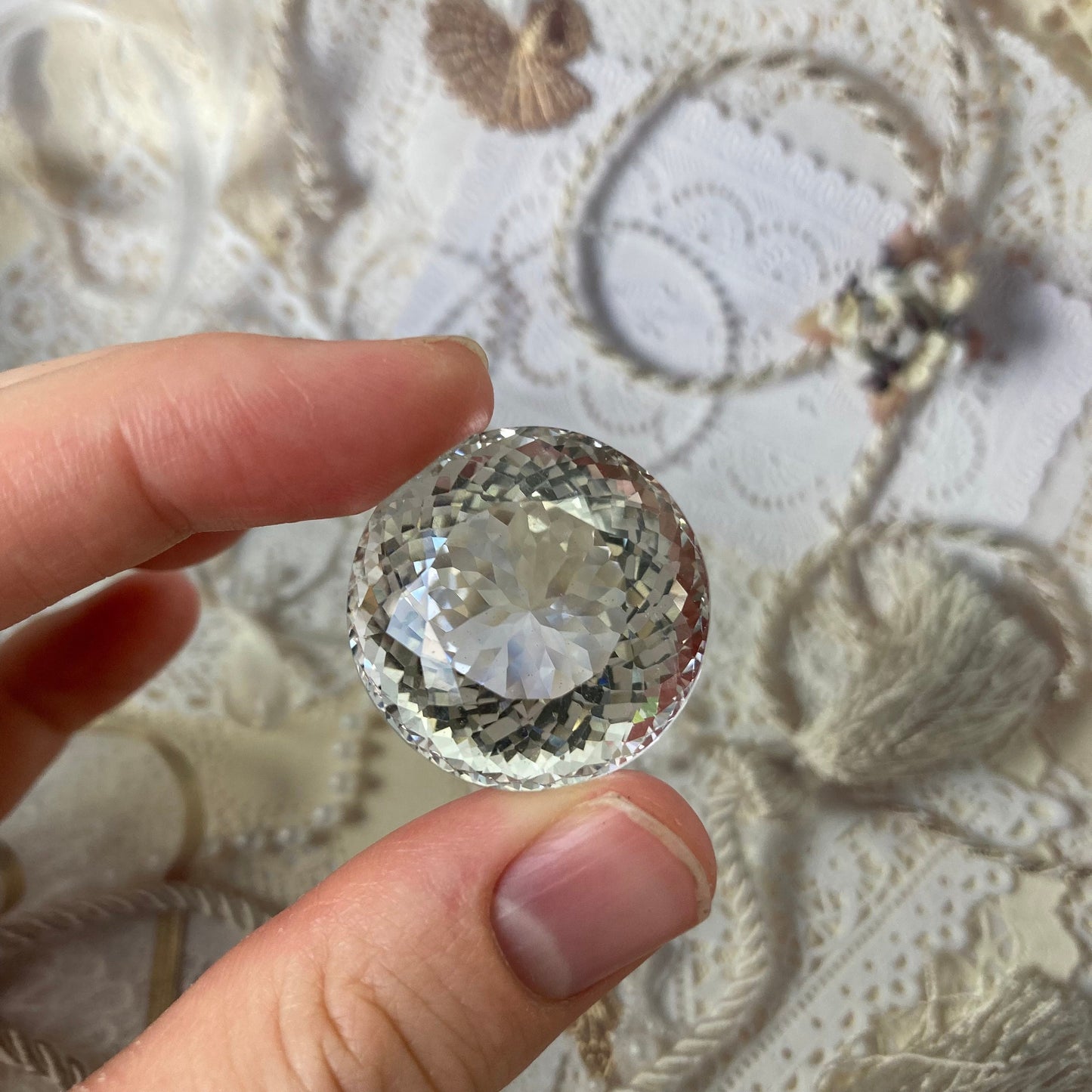 27.2mm Quartz 81 Carat Round Portuguese style Cut Loose Gem, Large Gemstone Big Faceted Stone