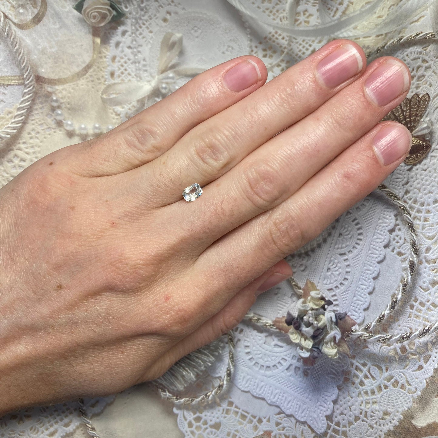 Natural Sapphire 0.75 carat 5.5x4.2 mm Cushion Cut, Faceted Loose Gemstone Very Light Yellow Almost Clear, White Sapphire 5.5x4mm