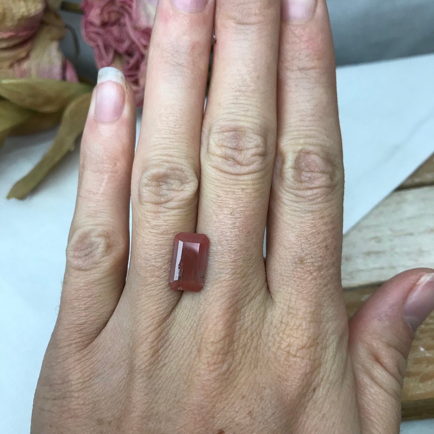 3 Carat Reddish Orange Andesine, Discount Gem, 12.8x7.7mm Emerald Cut, Faceted Loose Faceted Feldspar Labradorite, Color Treated Gemstone