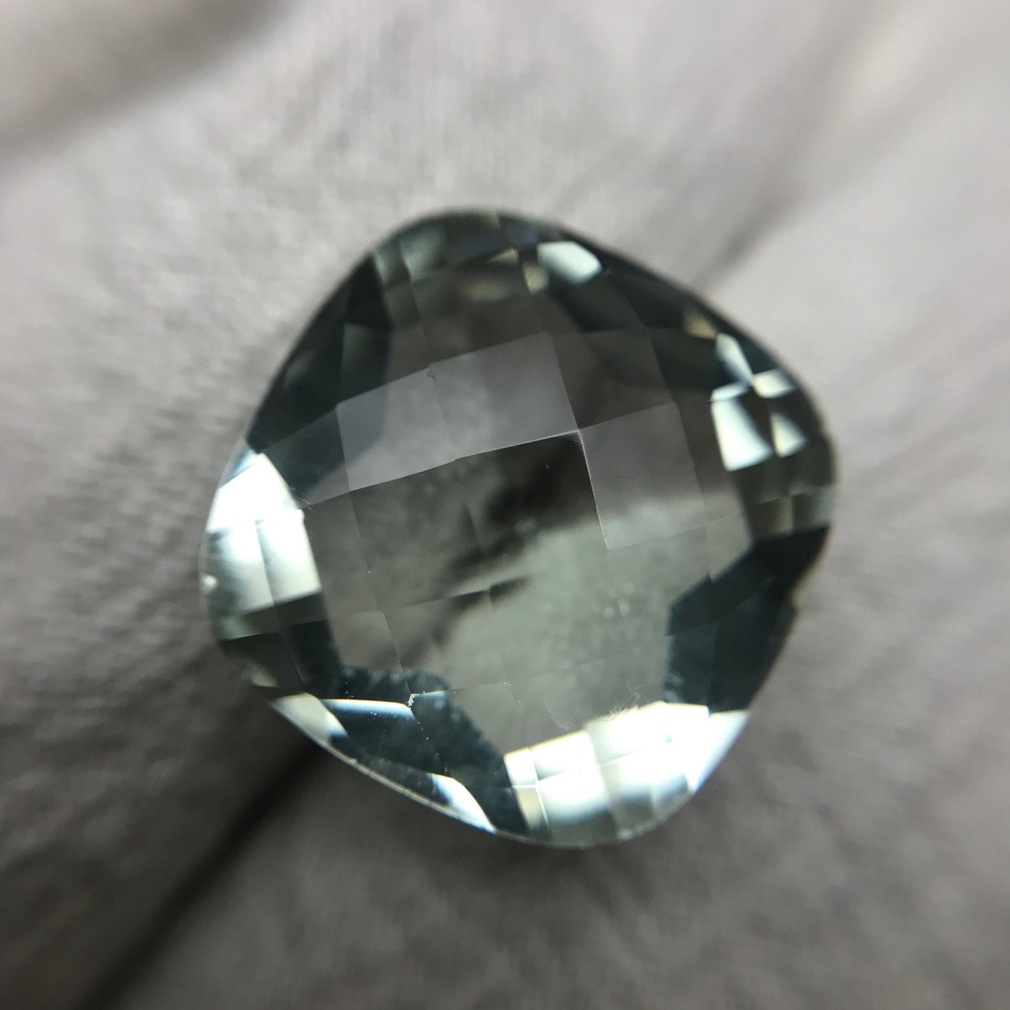 11.26 Carat Prasiolite 15.1mm Square Cushion Cut, Faceted Loose Light Green Quartz