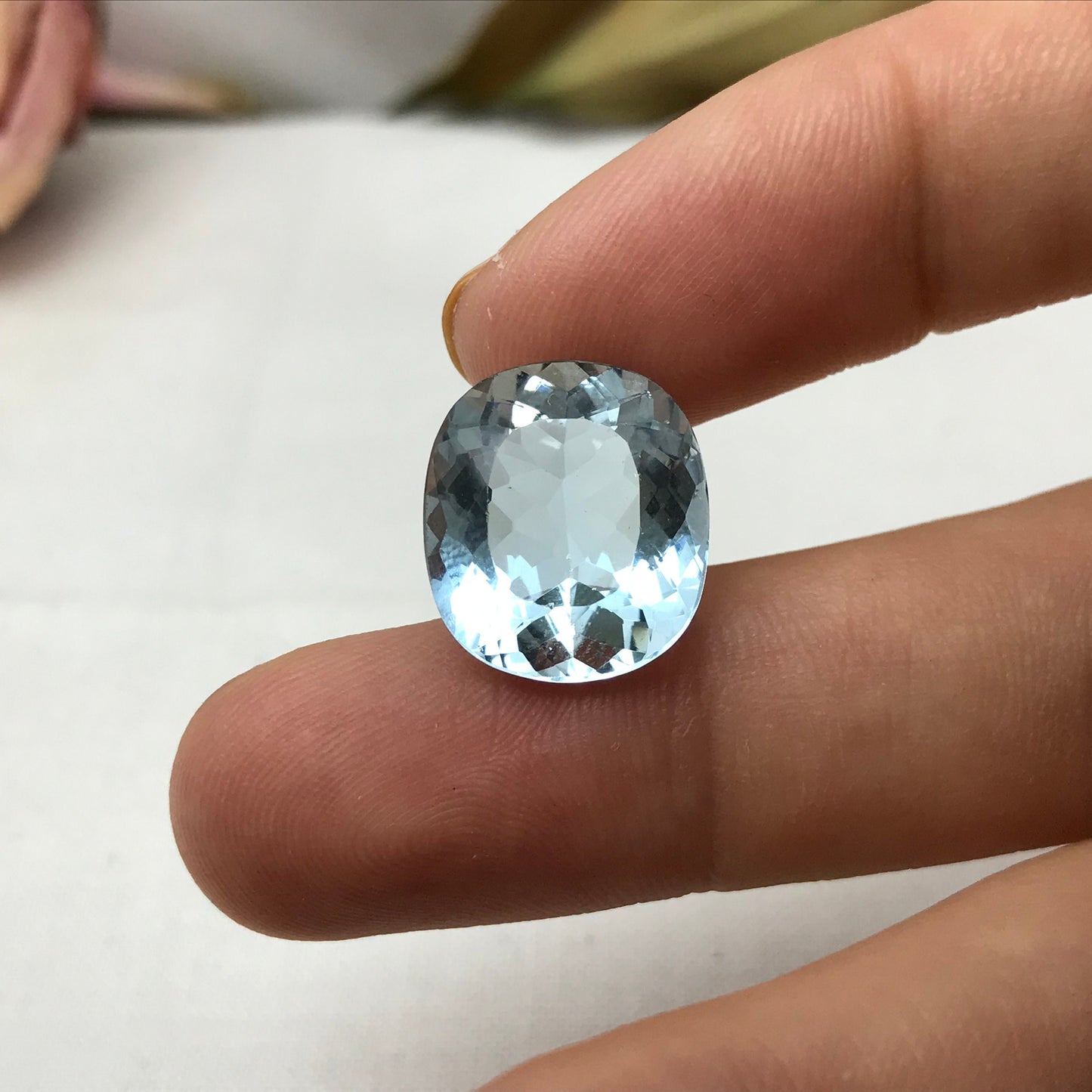 10 Ct Natural Blue Aquamarine 15.7x13.8mm Light Blue Rectangle Cushion Cut Loose Faceted, March Birthstone, 9.97 Ct