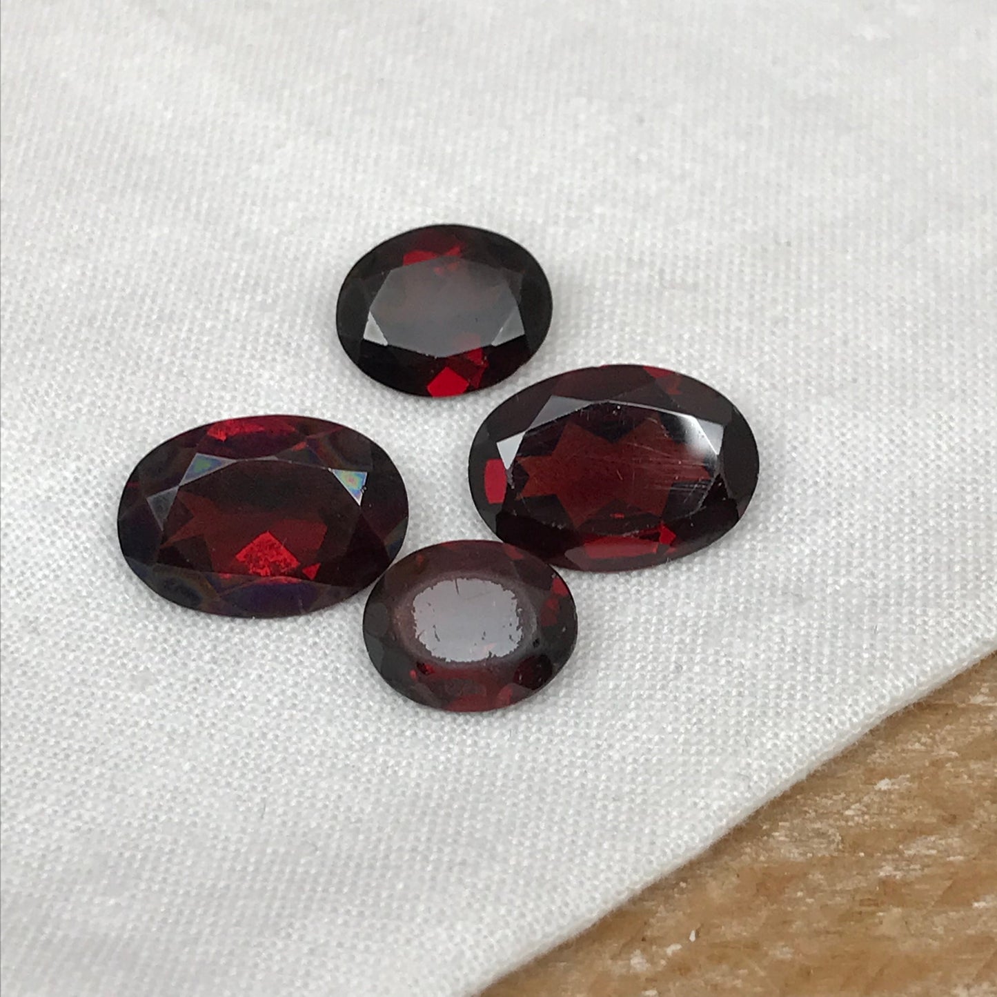 4 Worn Red Garnets, Oval cut 18 Total Carat Weight, 14x10, 11x9, 10x8 Pre-formed Facet Rough, Recycled Red Garnet