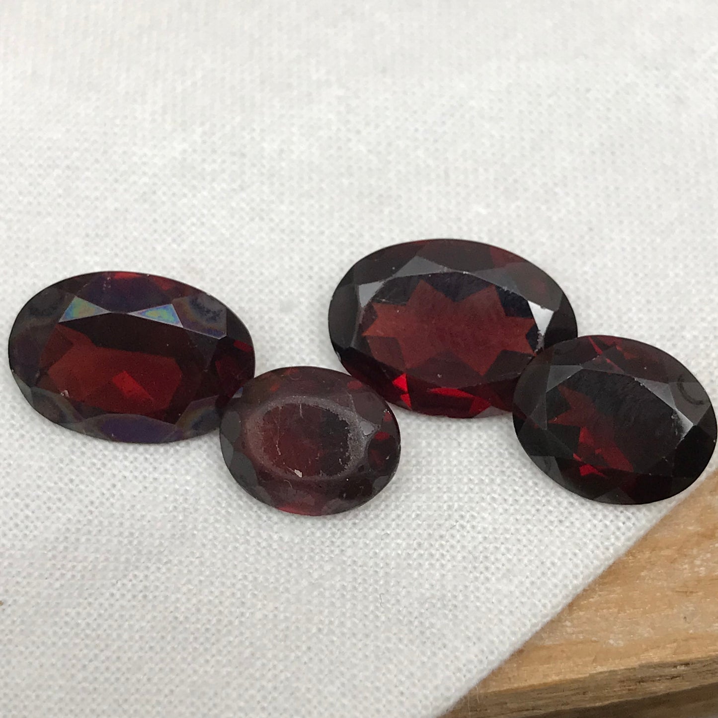 4 Worn Red Garnets, Oval cut 18 Total Carat Weight, 14x10, 11x9, 10x8 Pre-formed Facet Rough, Recycled Red Garnet