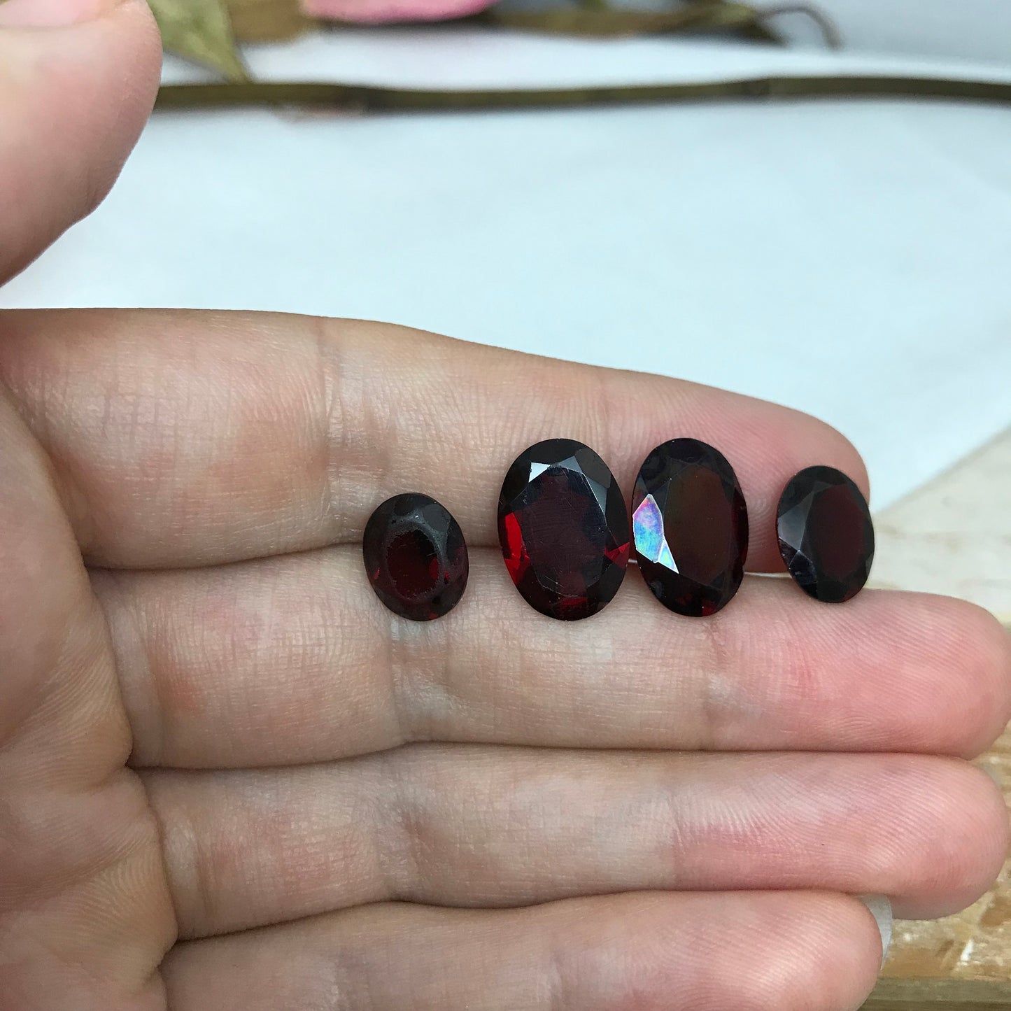 4 Worn Red Garnets, Oval cut 18 Total Carat Weight, 14x10, 11x9, 10x8 Pre-formed Facet Rough, Recycled Red Garnet