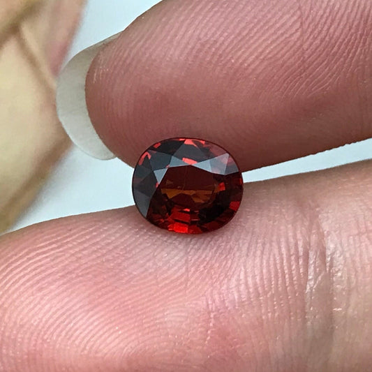 1.66 Ct Natural Orangey Red Spessartite Garnet 7.5x6.5mm Oval Cut, Faceted Loose, Deep Red Orange Garnet