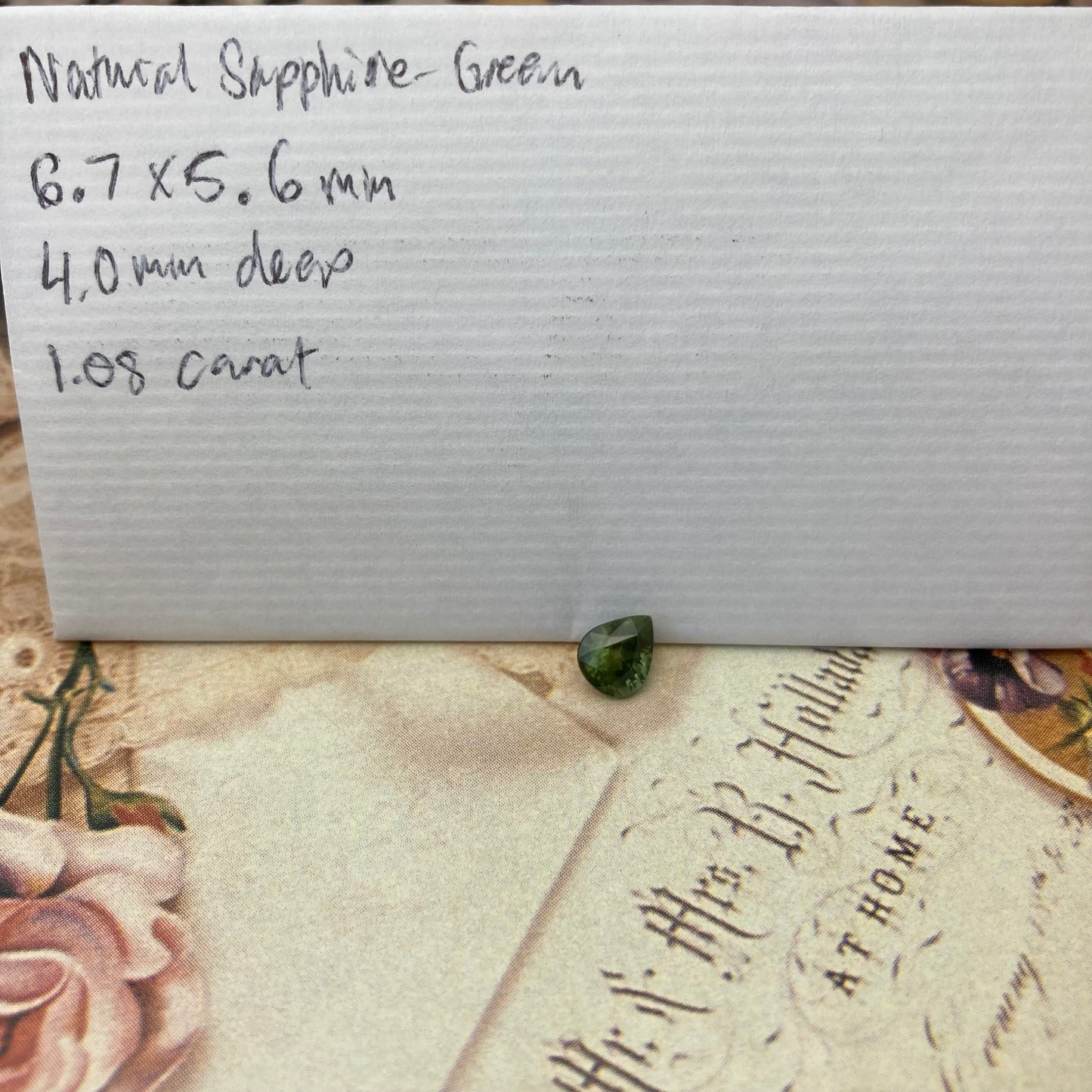 Natural Green Sapphire 6.7x5.6mm Pear Cut, Faceted Loose Gemstone, Unmounted Gem, Bluish Green