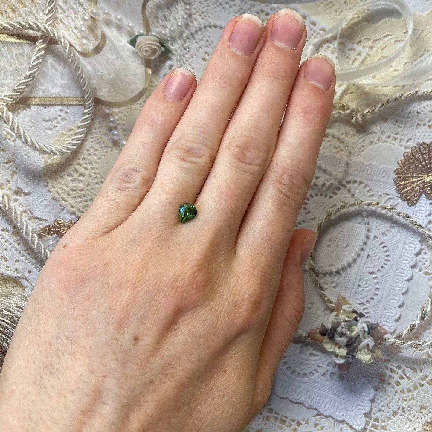 Natural Green Sapphire 6.7x5.6mm Pear Cut, Faceted Loose Gemstone, Unmounted Gem, Bluish Green