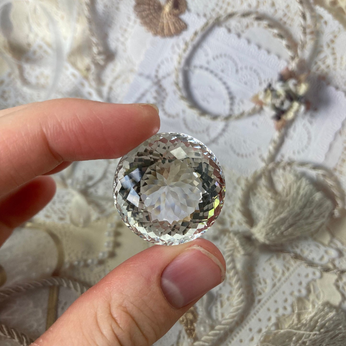 27.2mm Quartz 81 Carat Round Portuguese style Cut Loose Gem, Large Gemstone Big Faceted Stone