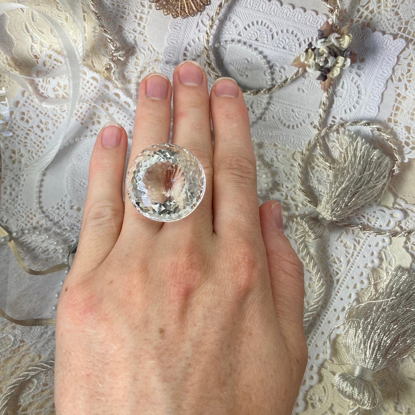 27.2mm Quartz 81 Carat Round Portuguese style Cut Loose Gem, Large Gemstone Big Faceted Stone