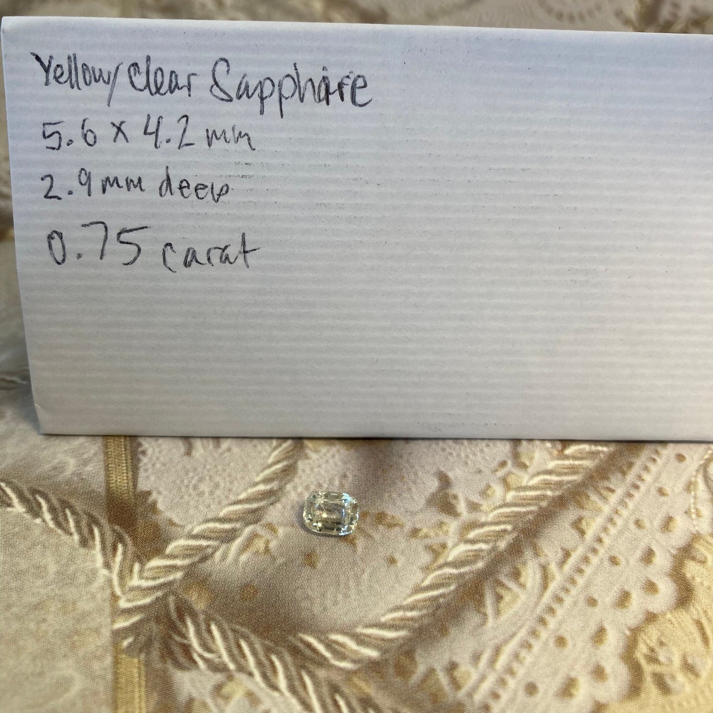 Natural Sapphire 0.75 carat 5.5x4.2 mm Cushion Cut, Faceted Loose Gemstone Very Light Yellow Almost Clear, White Sapphire 5.5x4mm