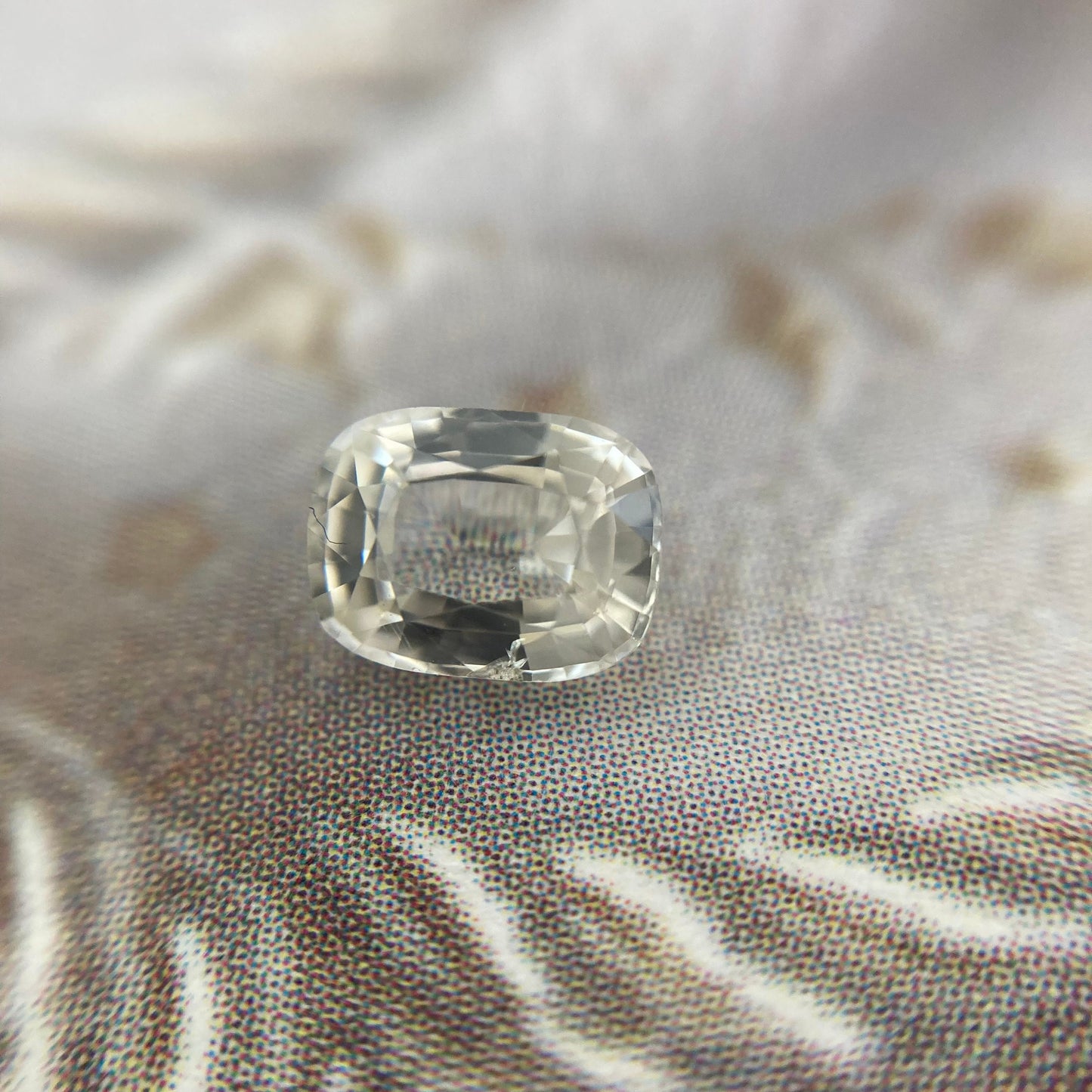 Natural Sapphire 0.75 carat 5.5x4.2 mm Cushion Cut, Faceted Loose Gemstone Very Light Yellow Almost Clear, White Sapphire 5.5x4mm