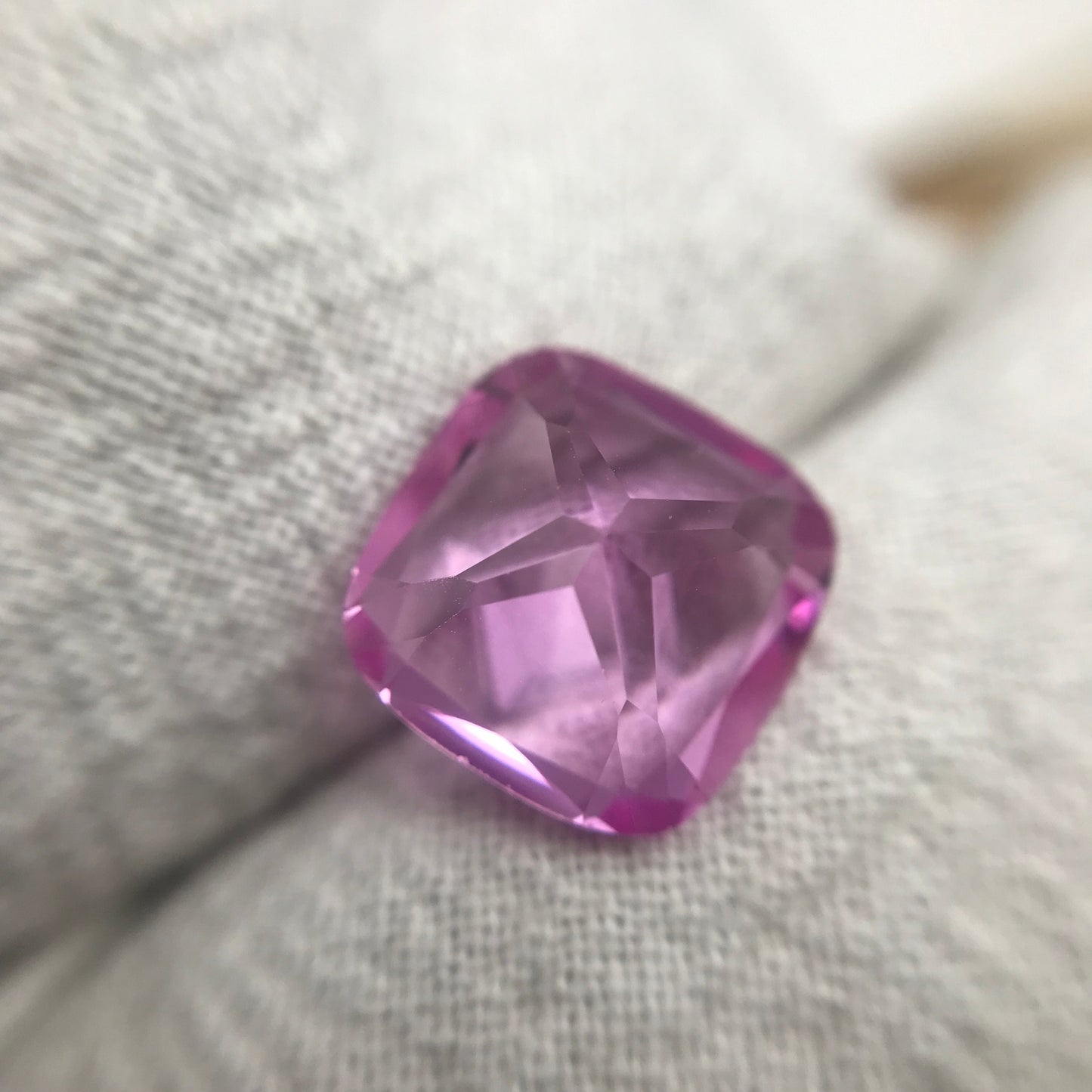 10mm Pink Lab Created Sapphire 5.39 Carat Square Cushion Cut, Faceted Loose Light Pink Gemstone
