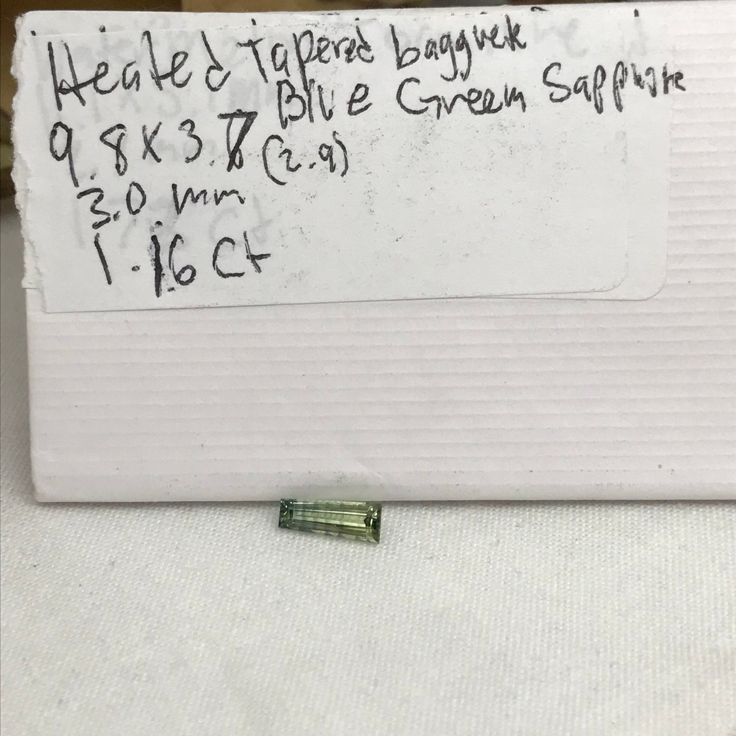 1.16 Ct Natural Parti  Sapphire 9.8x3.7mm Tapered Baguette, Loose Faceted Bi-Color Sapphire, Blue/Light Green