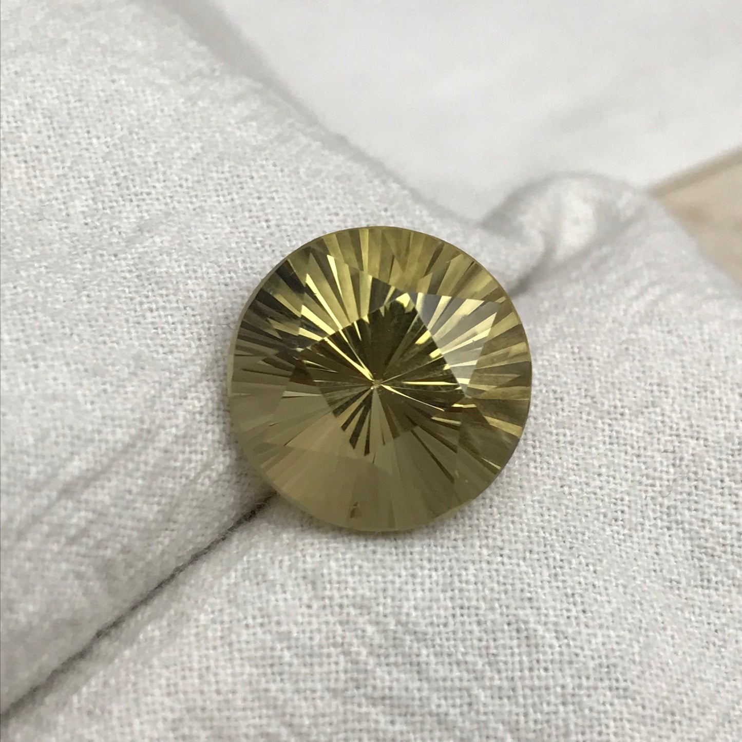 15mm Citrine Fancy Round Cut, 10.79 carat, Faceted Loose Yellow November Birthstone, Concave cut