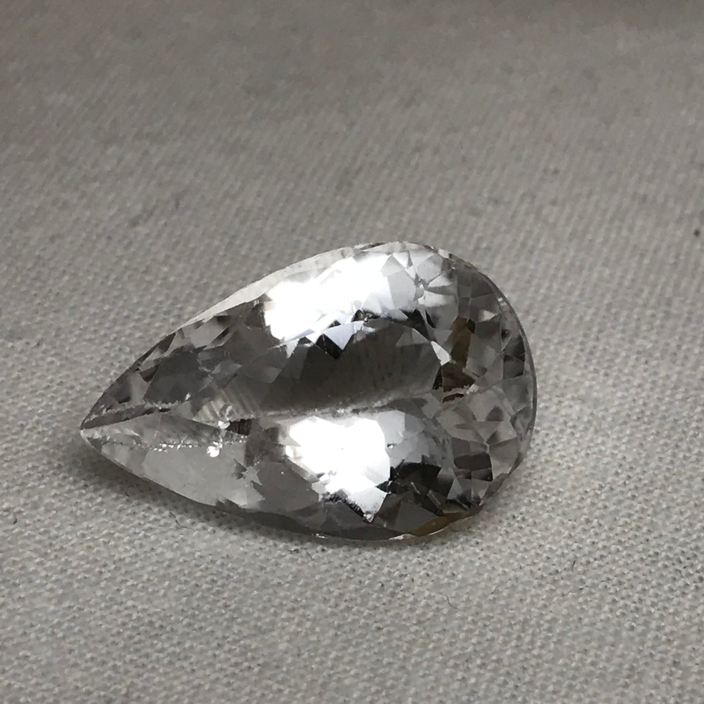 19 Ct White Topaz with Chips on back, 22x14mm Pear cut Worn Faceted Discount Gemstone