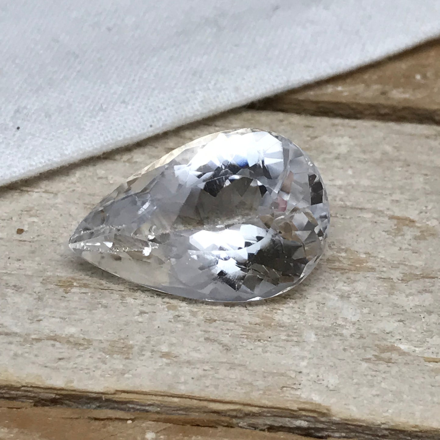 19 Ct White Topaz with Chips on back, 22x14mm Pear cut Worn Faceted Discount Gemstone