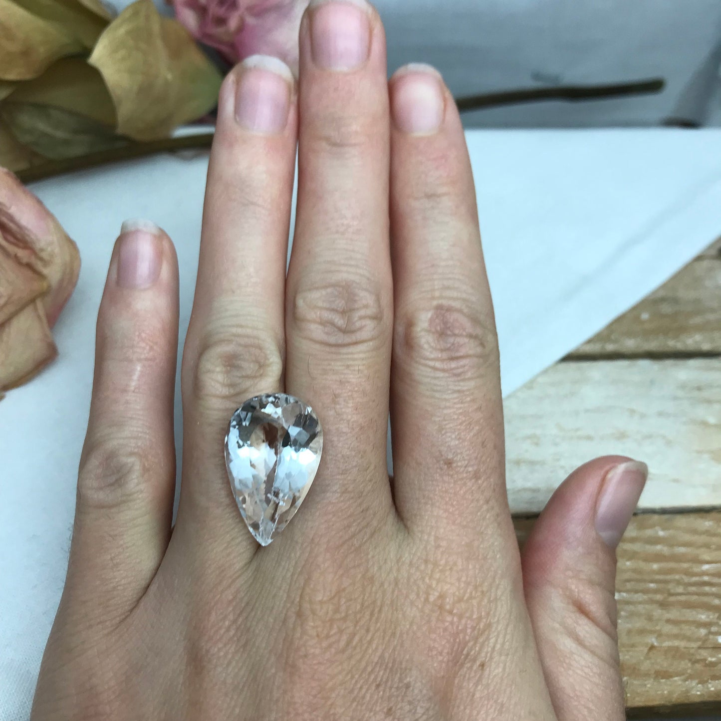 19 Ct White Topaz with Chips on back, 22x14mm Pear cut Worn Faceted Discount Gemstone