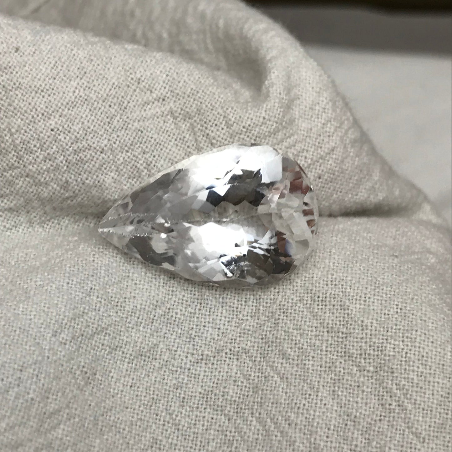 19 Ct White Topaz with Chips on back, 22x14mm Pear cut Worn Faceted Discount Gemstone