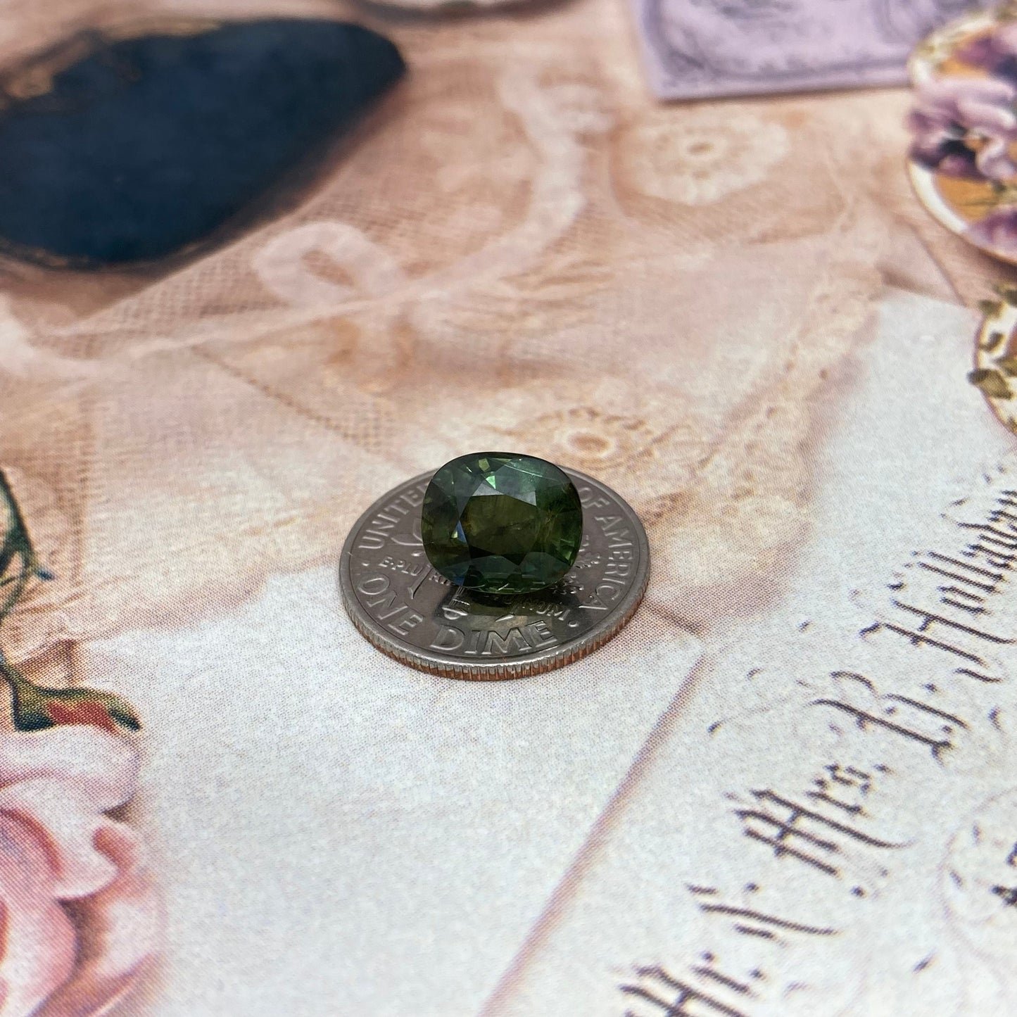 3.74 Carat BE Treated Natural Green Sapphire 9x7.7mm Oval/Cushion Corundum, BERYLLIUM TREATED, Faceted Loose, Gemstone Earth Mined Gem