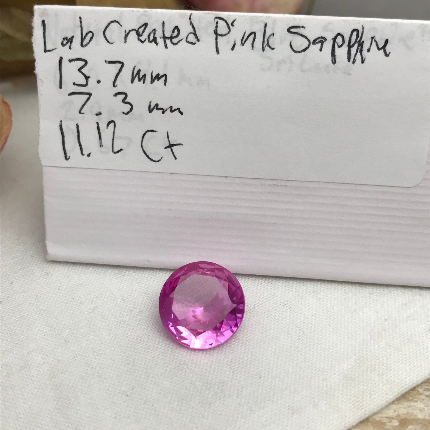 11 Carat Pink Lab Created Sapphire 13.7mm Round Cut, Loose Faceted Gemstone