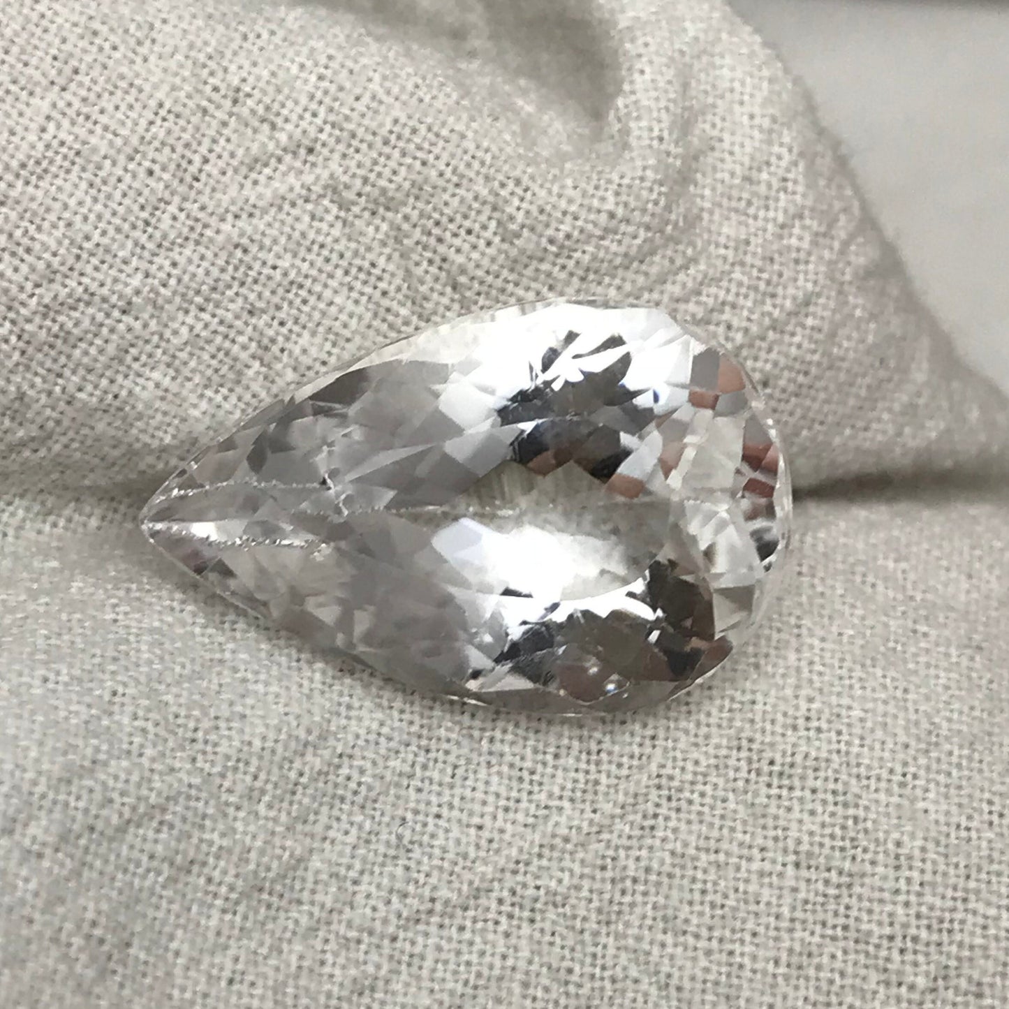 19 Ct White Topaz with Chips on back, 22x14mm Pear cut Worn Faceted Discount Gemstone