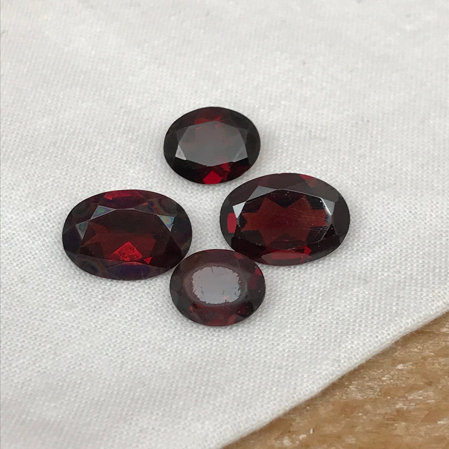 4 Worn Red Garnets, Oval cut 18 Total Carat Weight, 14x10, 11x9, 10x8 Pre-formed Facet Rough, Recycled Red Garnet