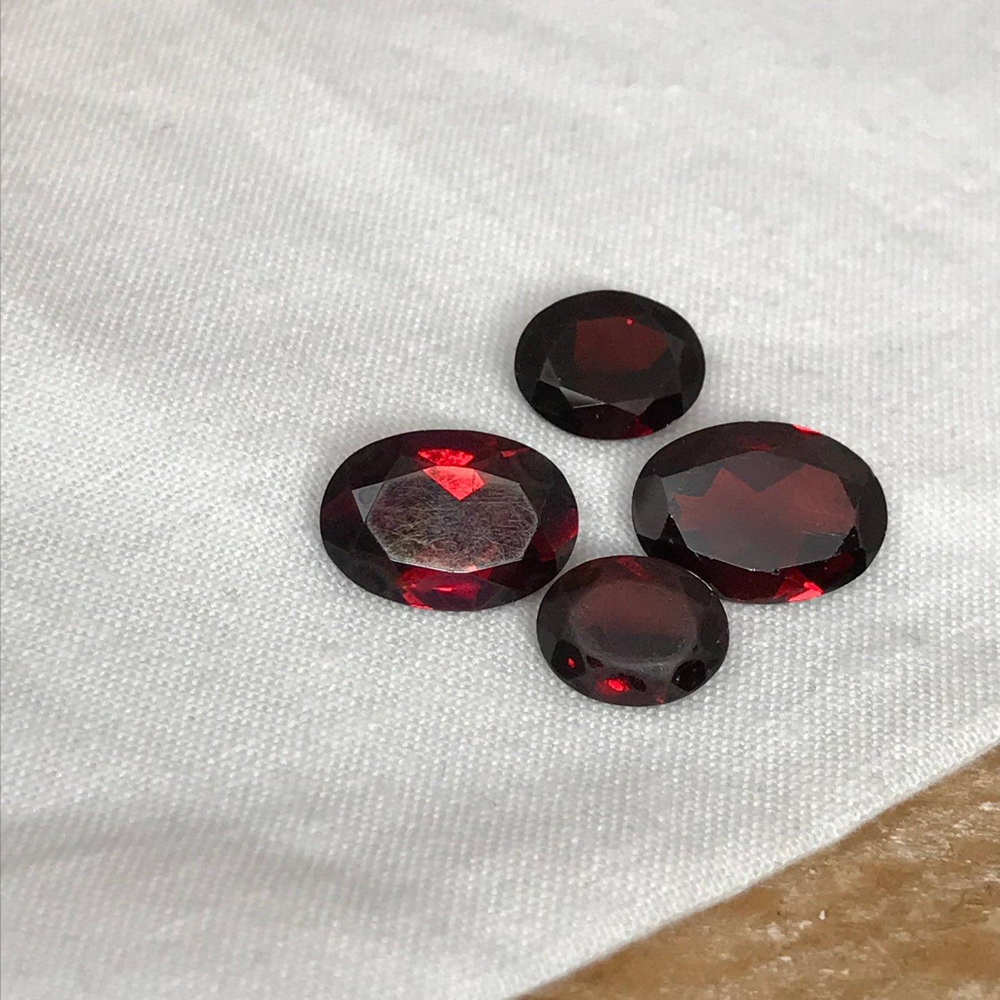 4 Worn Red Garnets, Oval cut 18 Total Carat Weight, 14x10, 11x9, 10x8 Pre-formed Facet Rough, Recycled Red Garnet