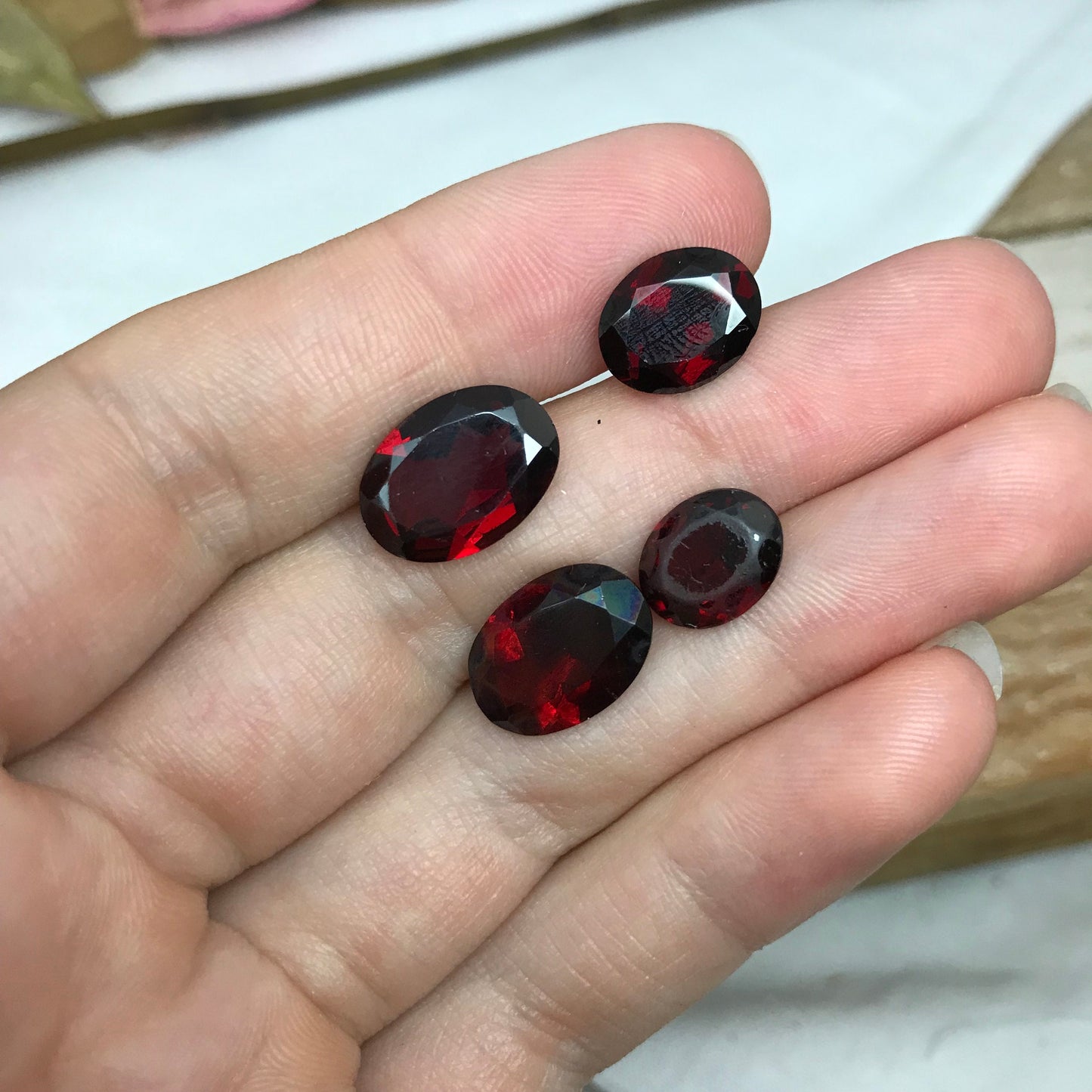 4 Worn Red Garnets, Oval cut 18 Total Carat Weight, 14x10, 11x9, 10x8 Pre-formed Facet Rough, Recycled Red Garnet