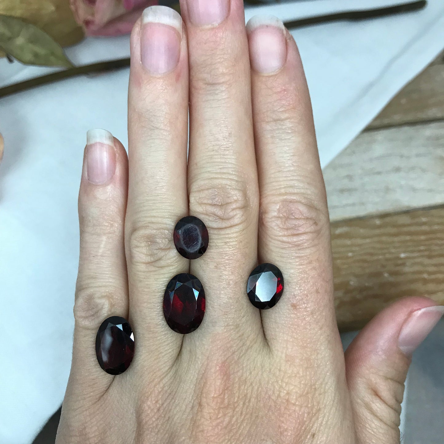 4 Worn Red Garnets, Oval cut 18 Total Carat Weight, 14x10, 11x9, 10x8 Pre-formed Facet Rough, Recycled Red Garnet