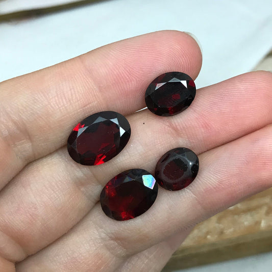 4 Worn Red Garnets, Oval cut 18 Total Carat Weight, 14x10, 11x9, 10x8 Pre-formed Facet Rough, Recycled Red Garnet