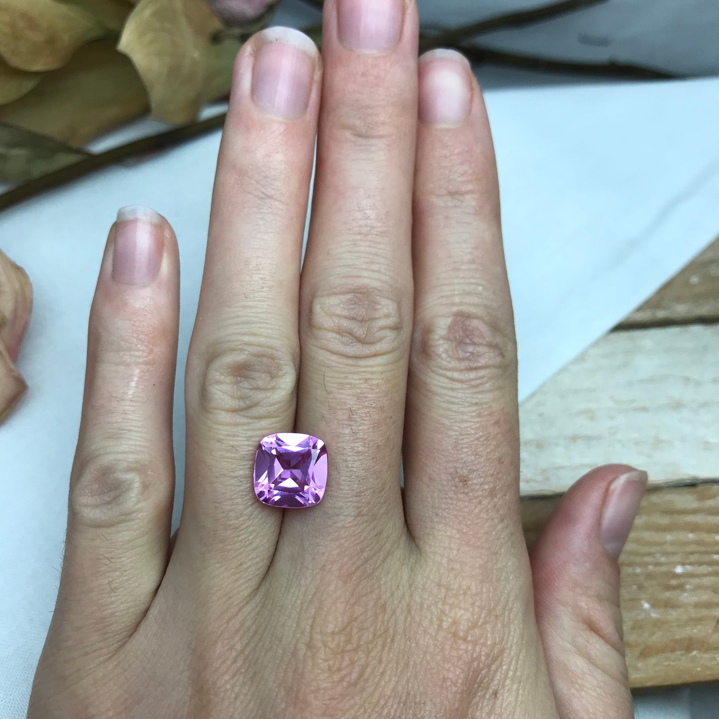 10mm Pink Lab Created Sapphire 5.39 Carat Square Cushion Cut, Faceted Loose Light Pink Gemstone