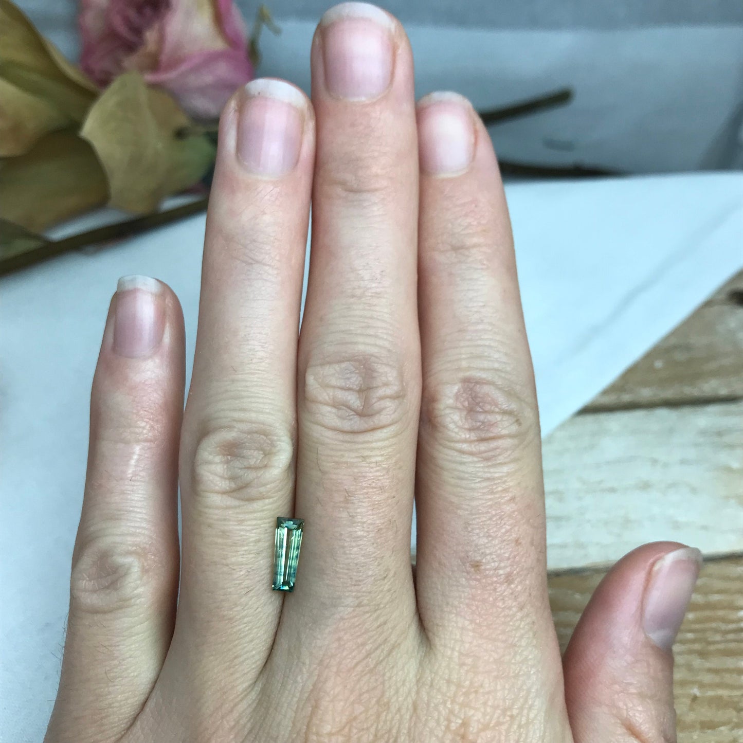 1.16 Ct Natural Parti  Sapphire 9.8x3.7mm Tapered Baguette, Loose Faceted Bi-Color Sapphire, Blue/Light Green