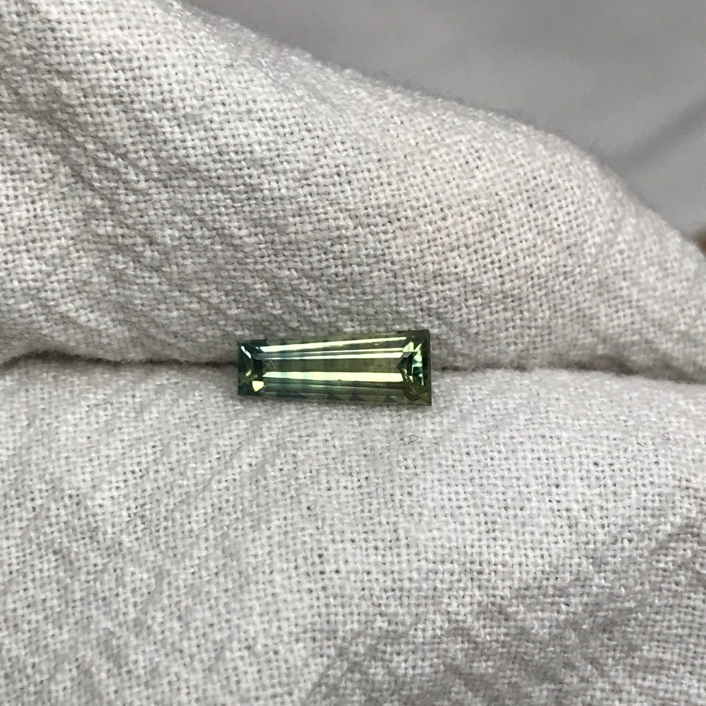 1.16 Ct Natural Parti  Sapphire 9.8x3.7mm Tapered Baguette, Loose Faceted Bi-Color Sapphire, Blue/Light Green