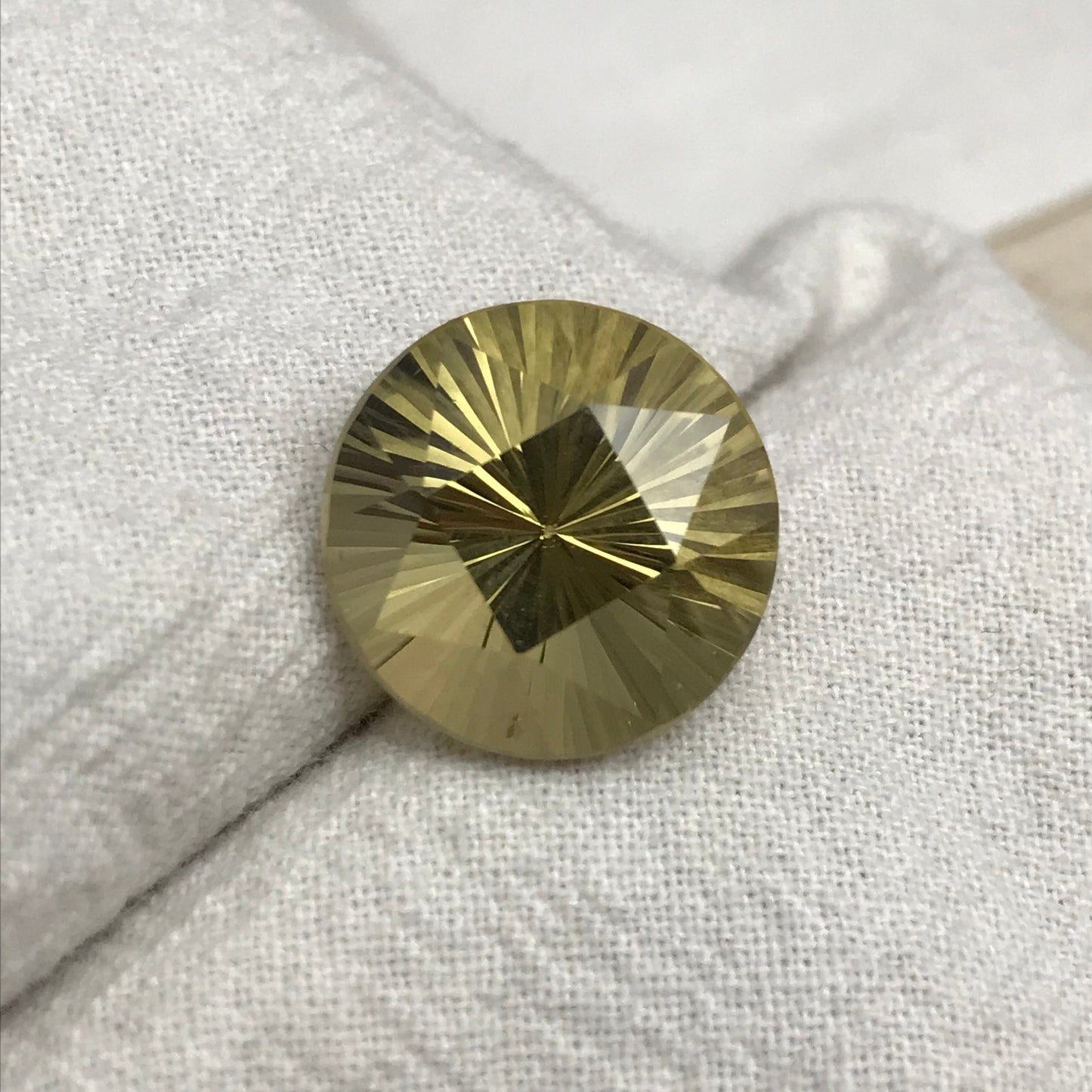 15mm Citrine Fancy Round Cut, 10.79 carat, Faceted Loose Yellow November Birthstone, Concave cut