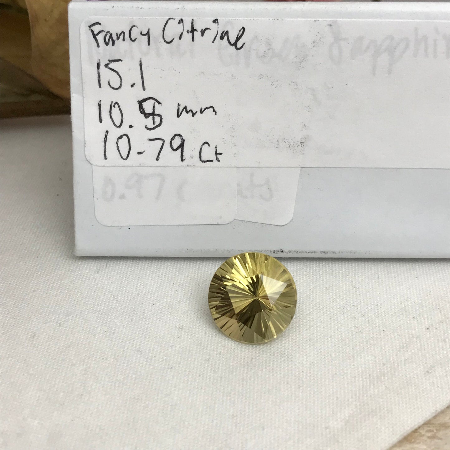 15mm Citrine Fancy Round Cut, 10.79 carat, Faceted Loose Yellow November Birthstone, Concave cut