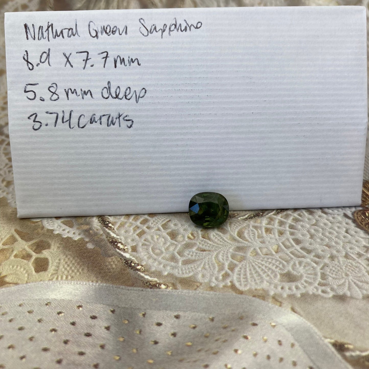 3.74 Carat BE Treated Natural Green Sapphire 9x7.7mm Oval/Cushion Corundum, BERYLLIUM TREATED, Faceted Loose, Gemstone Earth Mined Gem