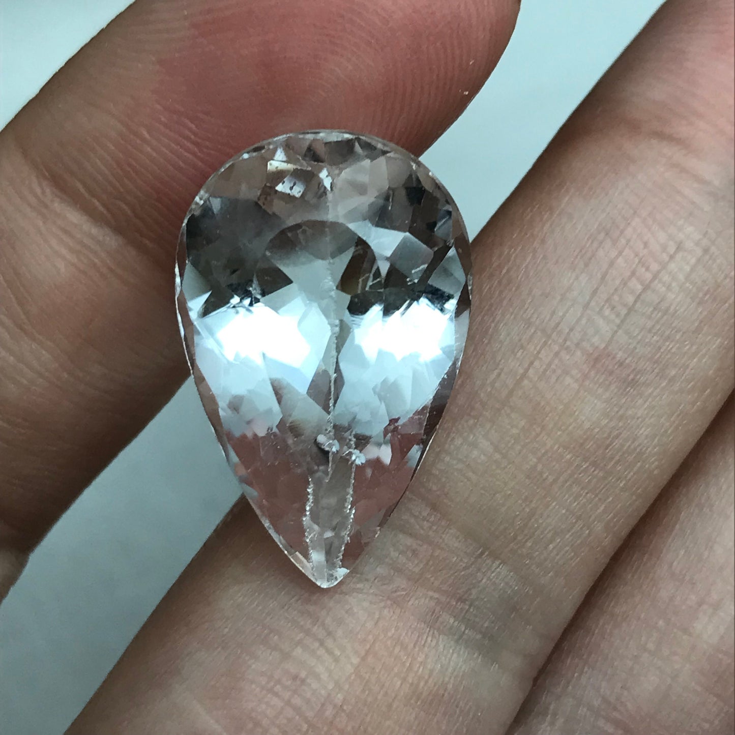 19 Ct White Topaz with Chips on back, 22x14mm Pear cut Worn Faceted Discount Gemstone