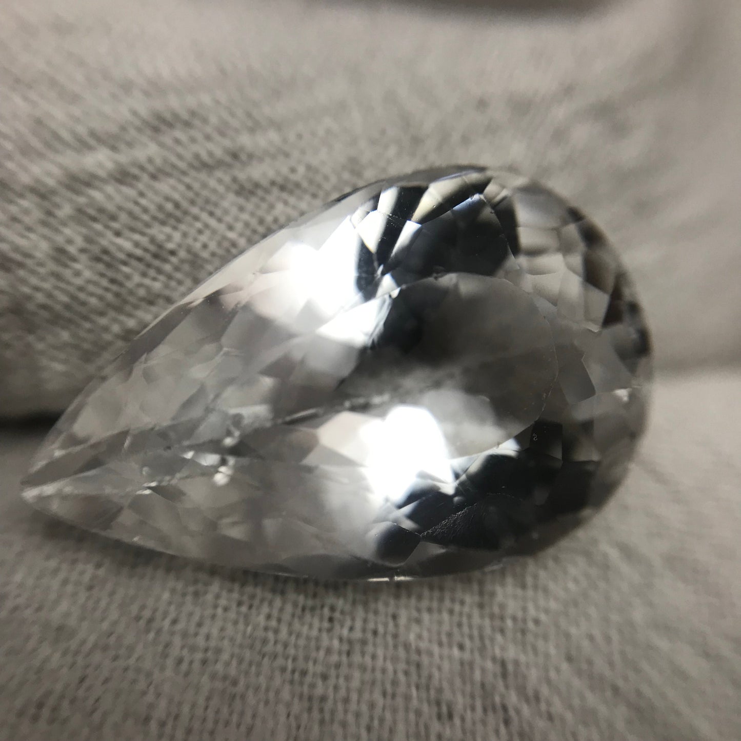 19 Ct White Topaz with Chips on back, 22x14mm Pear cut Worn Faceted Discount Gemstone