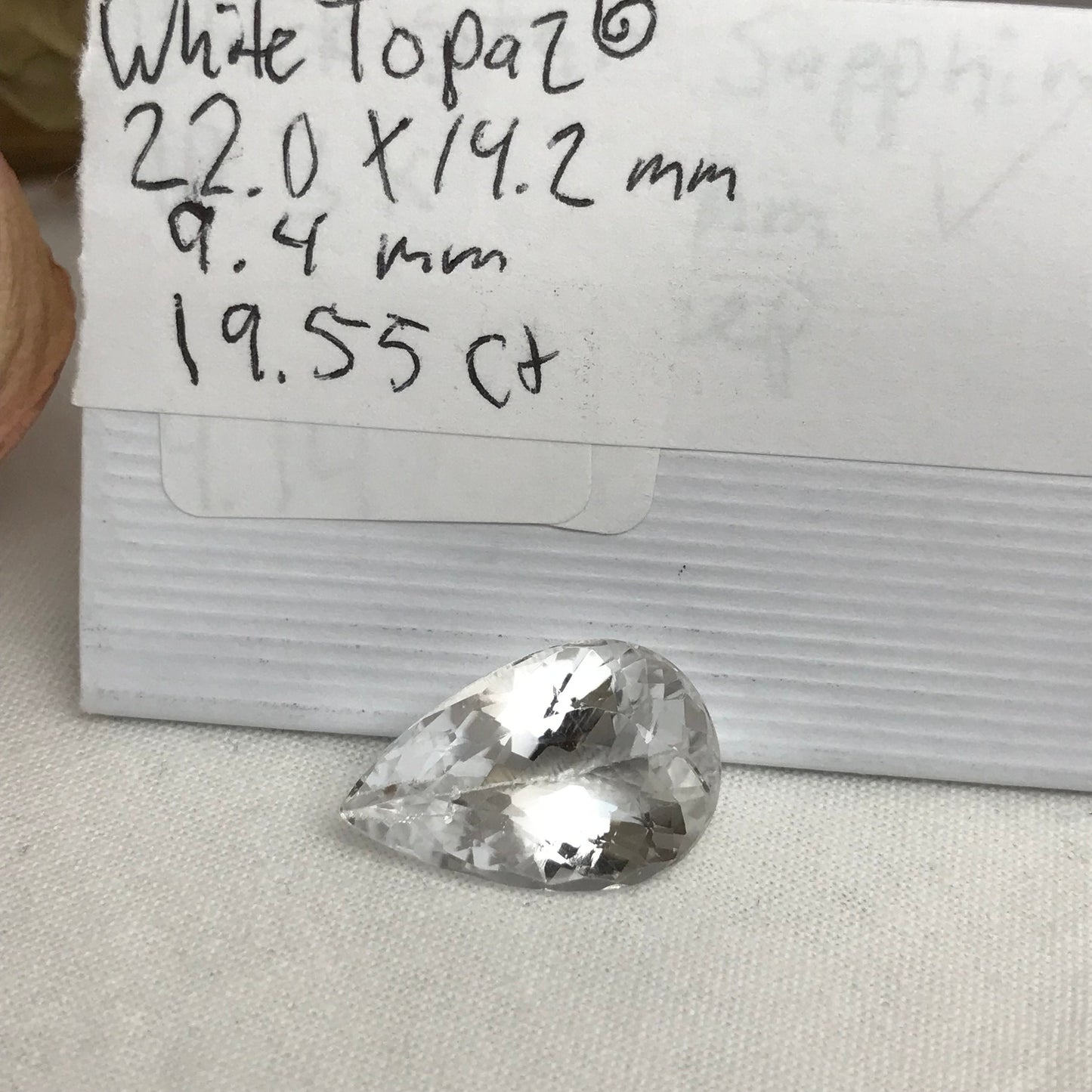 19 Ct White Topaz with Chips on back, 22x14mm Pear cut Worn Faceted Discount Gemstone